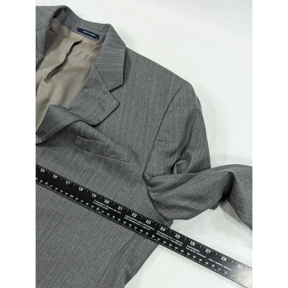 Chaps Ralph Lauren Blazer Suit Jacket Wool Cashmere Gray Pinstripe 44R Big Wide‎